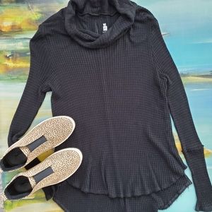 Me to We Waffle Knit  Thermal Cowl Neck Top